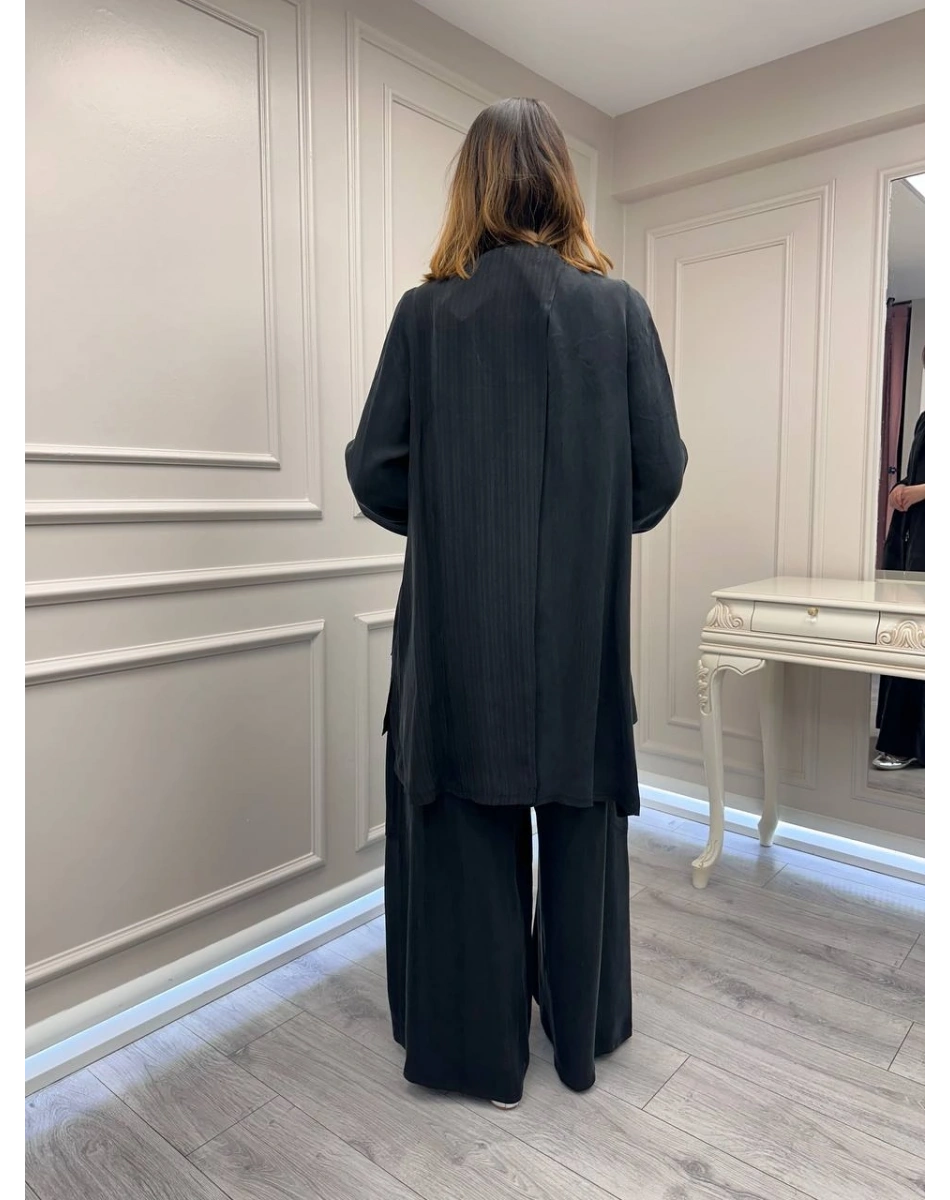 Misswhence 39208 Siyah Tunik Arkası Yırtmaçlı Takım