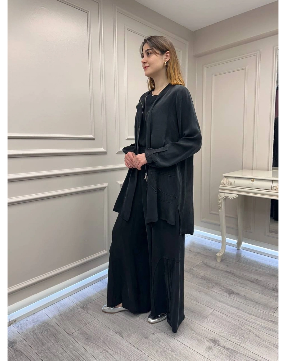 Misswhence 39208 Siyah Tunik Arkası Yırtmaçlı Takım