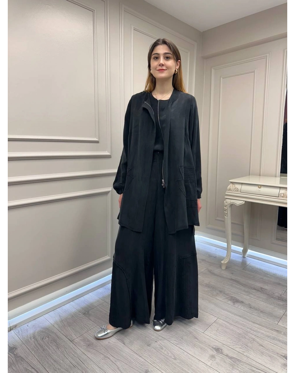 Misswhence 39208 Siyah Tunik Arkası Yırtmaçlı Takım