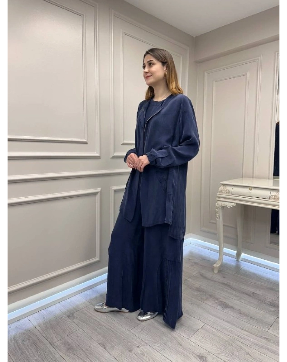 Misswhence 39208 Lacivert Tunik Arkası Yırtmaçlı Takım