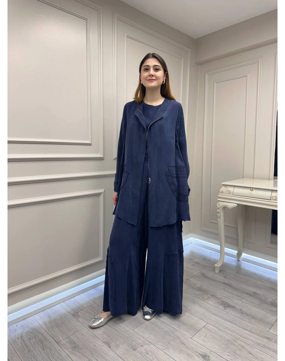 Misswhence 39208 Lacivert Tunik Arkası Yırtmaçlı Takım