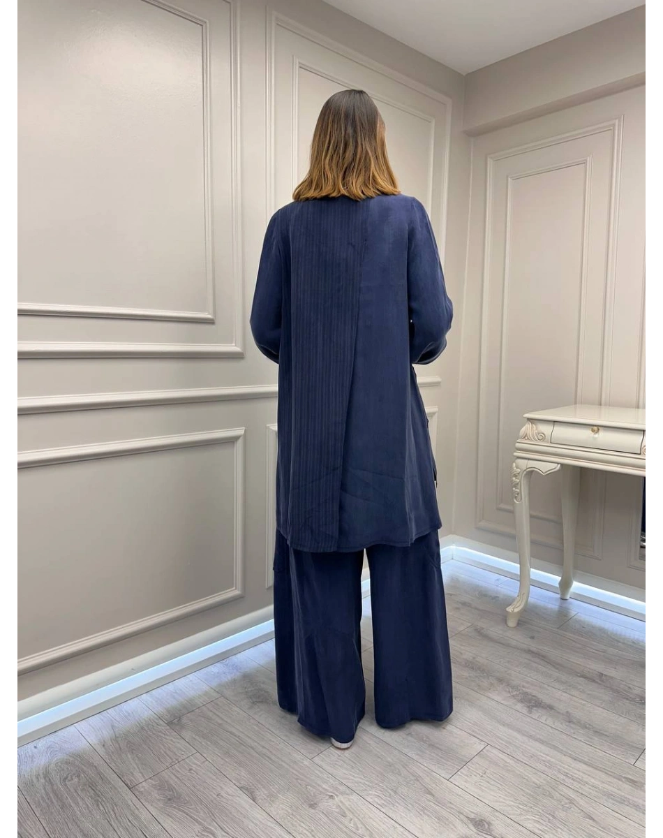 Misswhence 39208 Lacivert Tunik Arkası Yırtmaçlı Takım