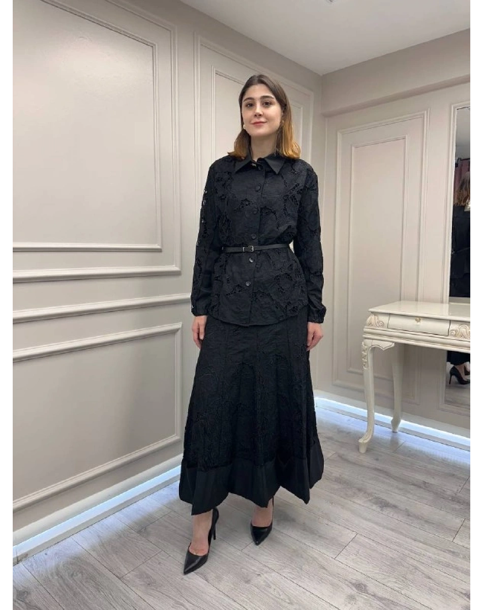 Misswhence 39306 Siyah Güpür Detaylı Takım