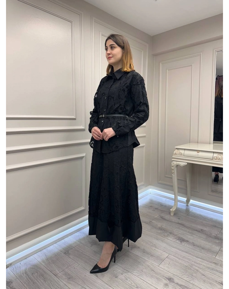 Misswhence 39306 Siyah Güpür Detaylı Takım