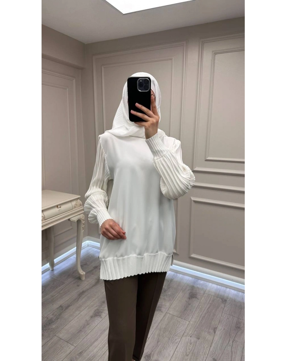 Ghisa 3630T4421 Ekru Etek Ucu Ve Kolları Merserize Tunik