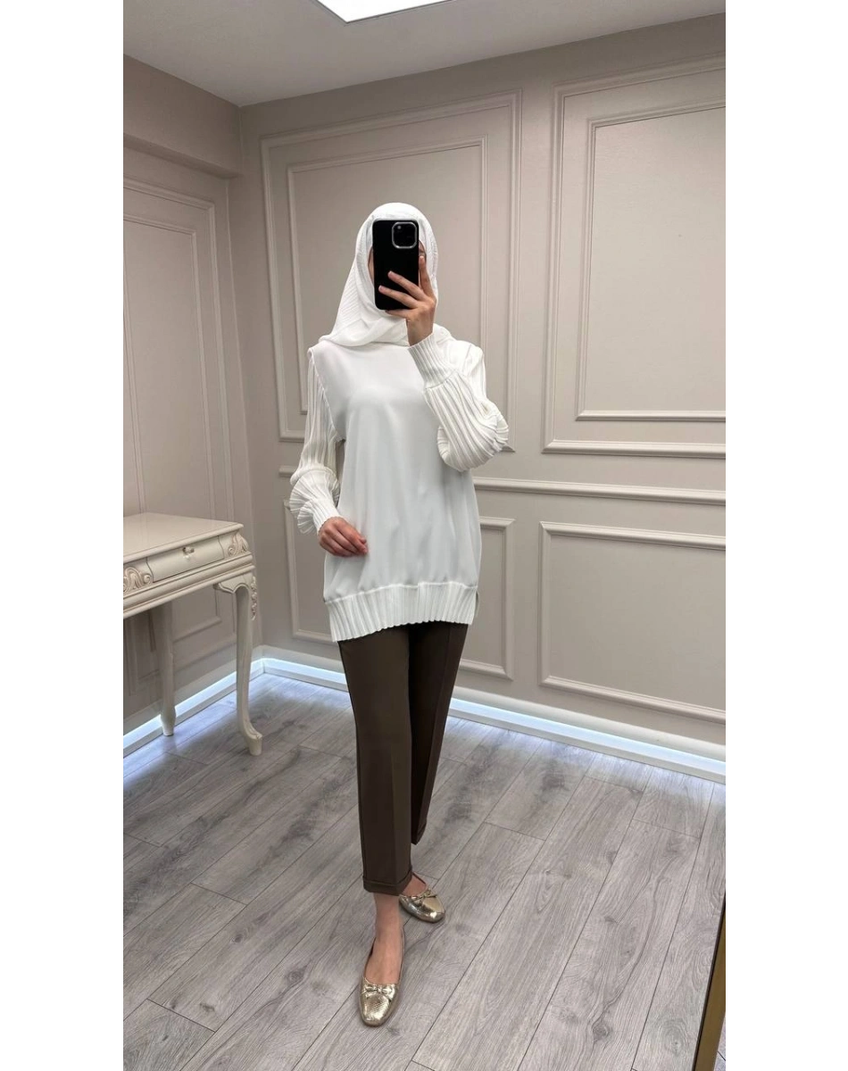 Ghisa 3630T4421 Ekru Etek Ucu Ve Kolları Merserize Tunik