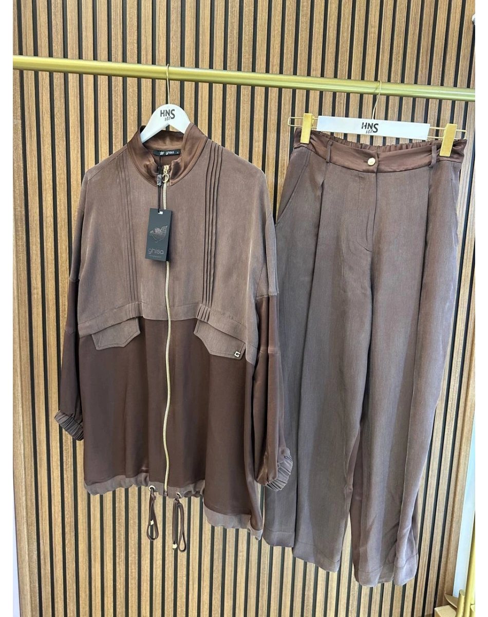 Ghisa 3610T9139 Kahve Saten Kumaş Detaylı Takım