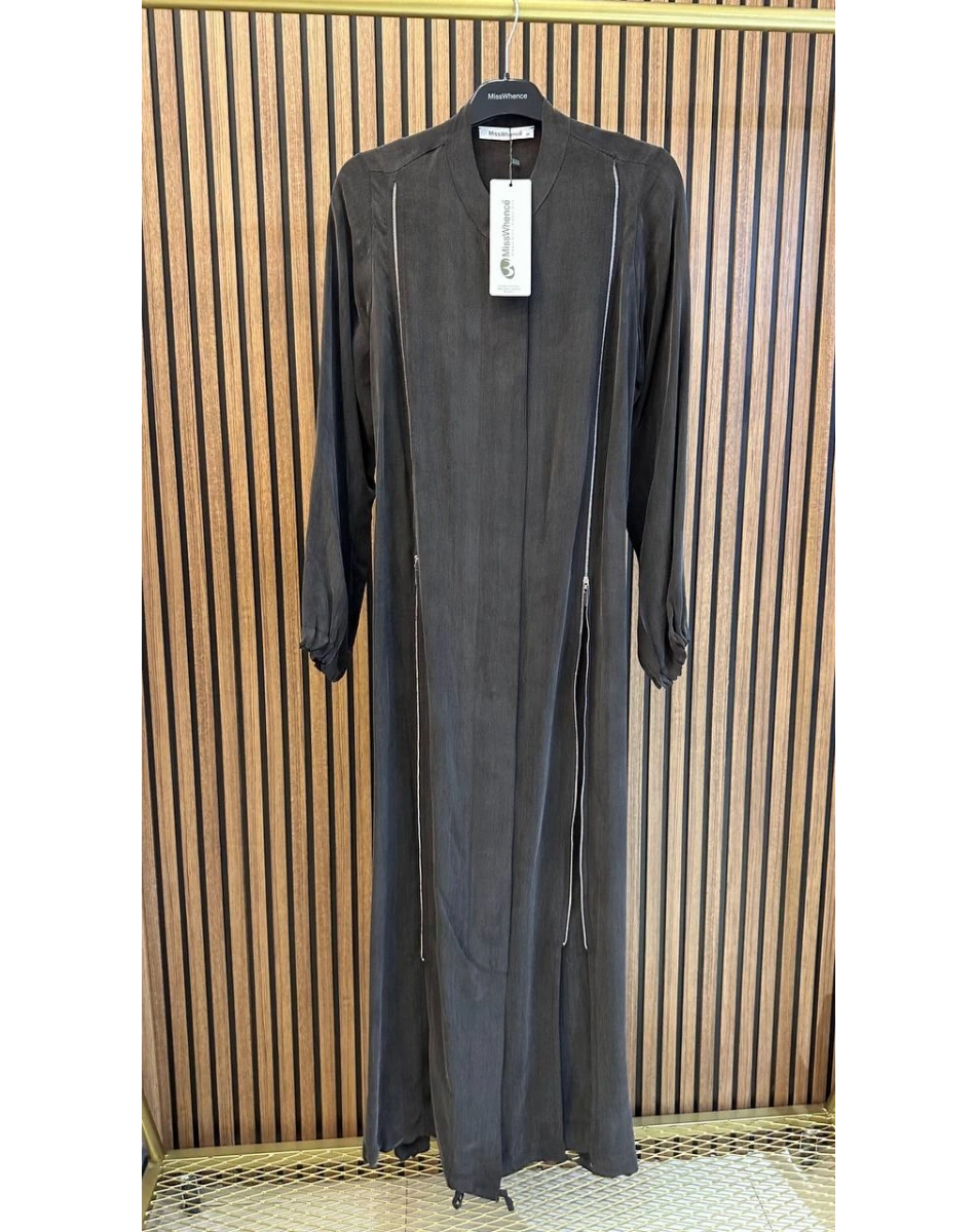 Misswhence 39501 Kahverengi Fermuar Detaylı Ferace