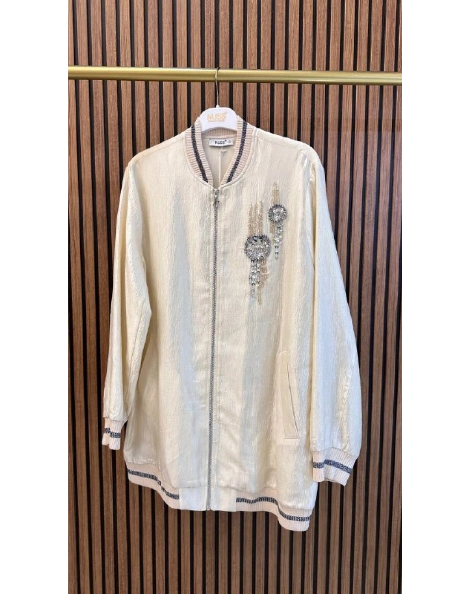 Nuss Triko 26Y6038 Ekru Taş Detaylı Ceket