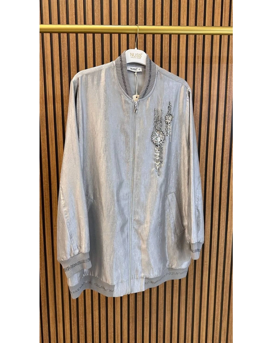Nuss Triko 26Y6038 Gri Taş Detaylı Ceket