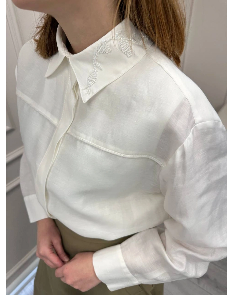 Venöve 26SSGOM0028 Beyaz Thomas Gömlek