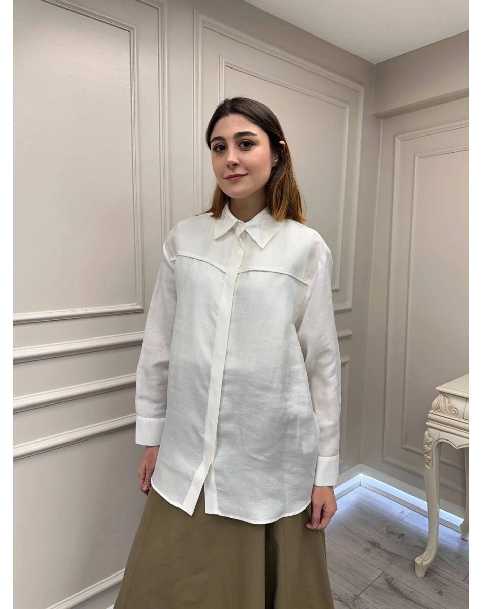 Venöve 26SSGOM0028 Beyaz Thomas Gömlek