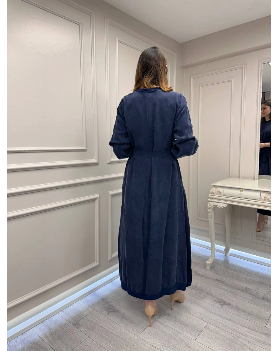 Misswhence 39800 Lacivert Dikiş Detaylı Elbise