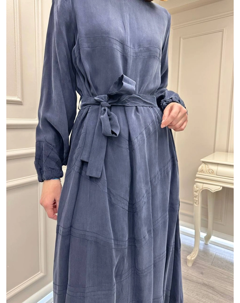 Misswhence 39800 Lacivert Dikiş Detaylı Elbise