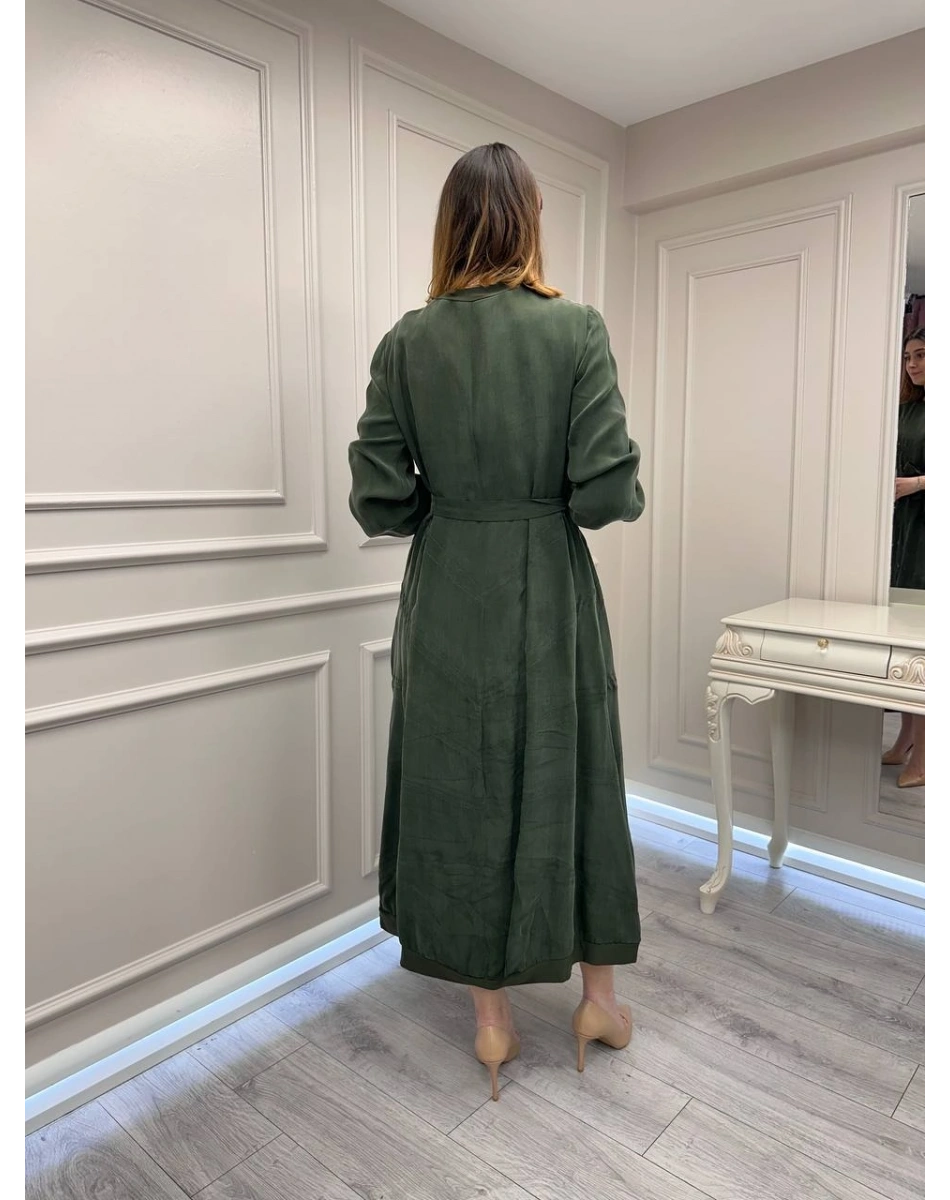 Misswhence 39800 Haki Dikiş Detaylı Elbise