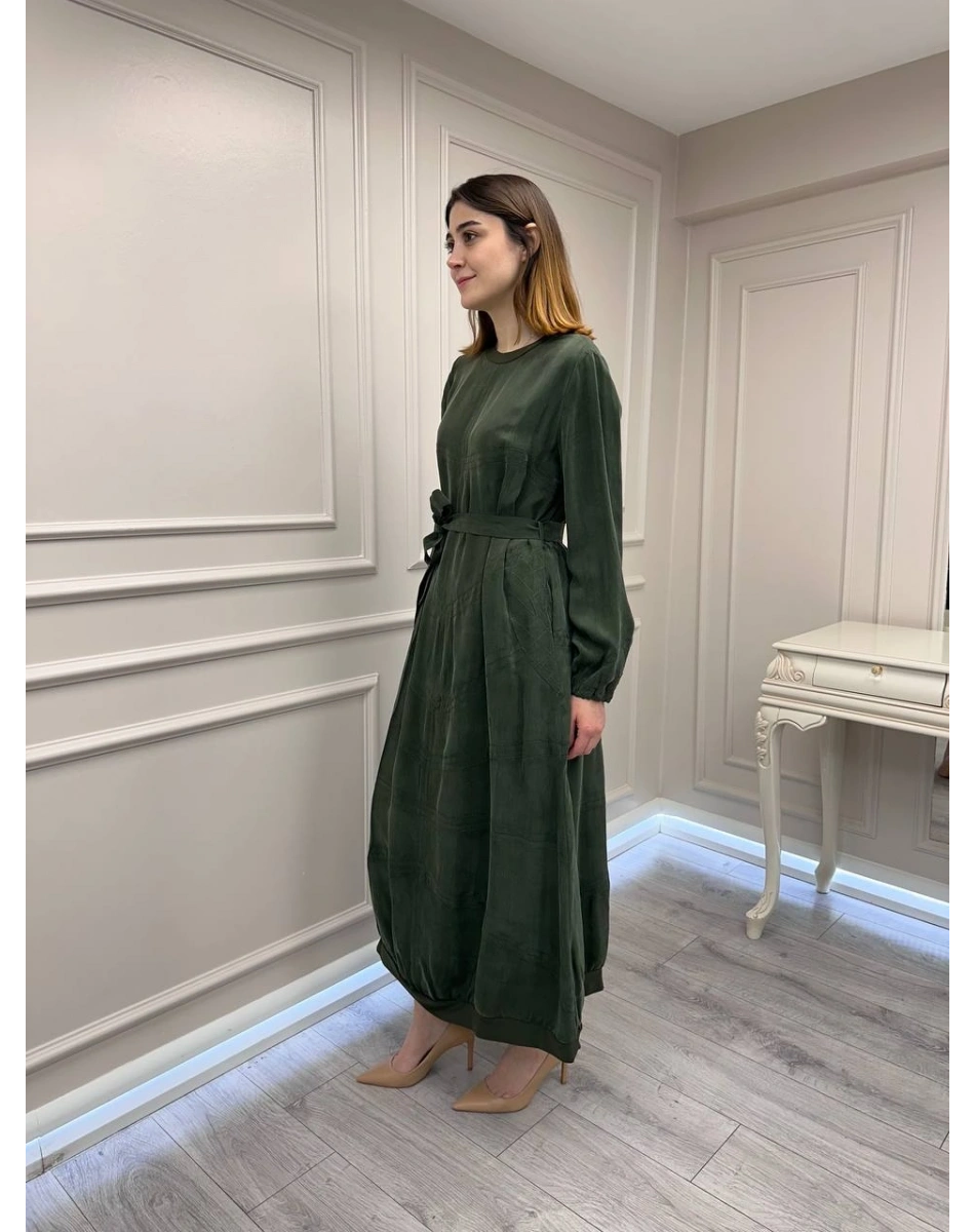 Misswhence 39800 Haki Dikiş Detaylı Elbise