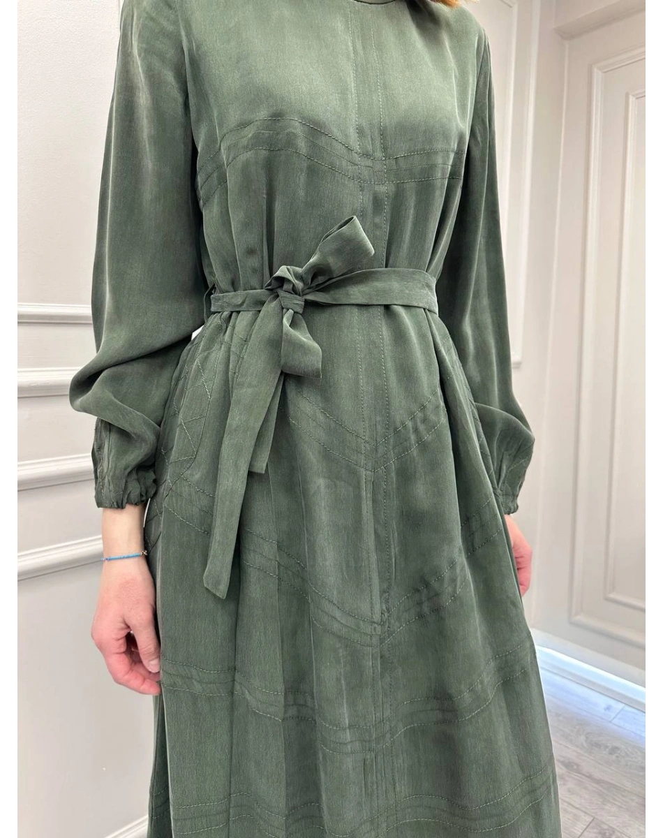 Misswhence 39800 Haki Dikiş Detaylı Elbise