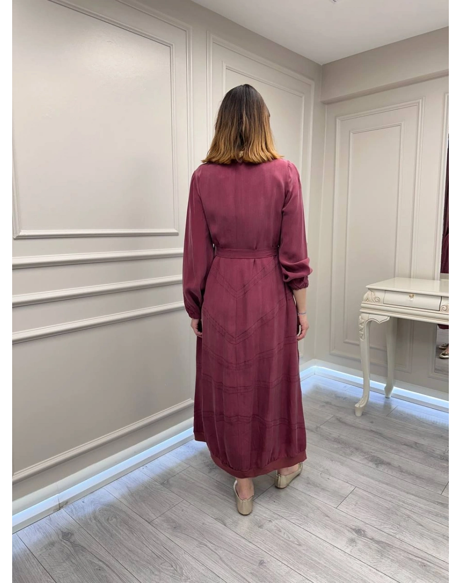 Misswhence 39800 Gül Kurusu Dikiş Detaylı Elbise