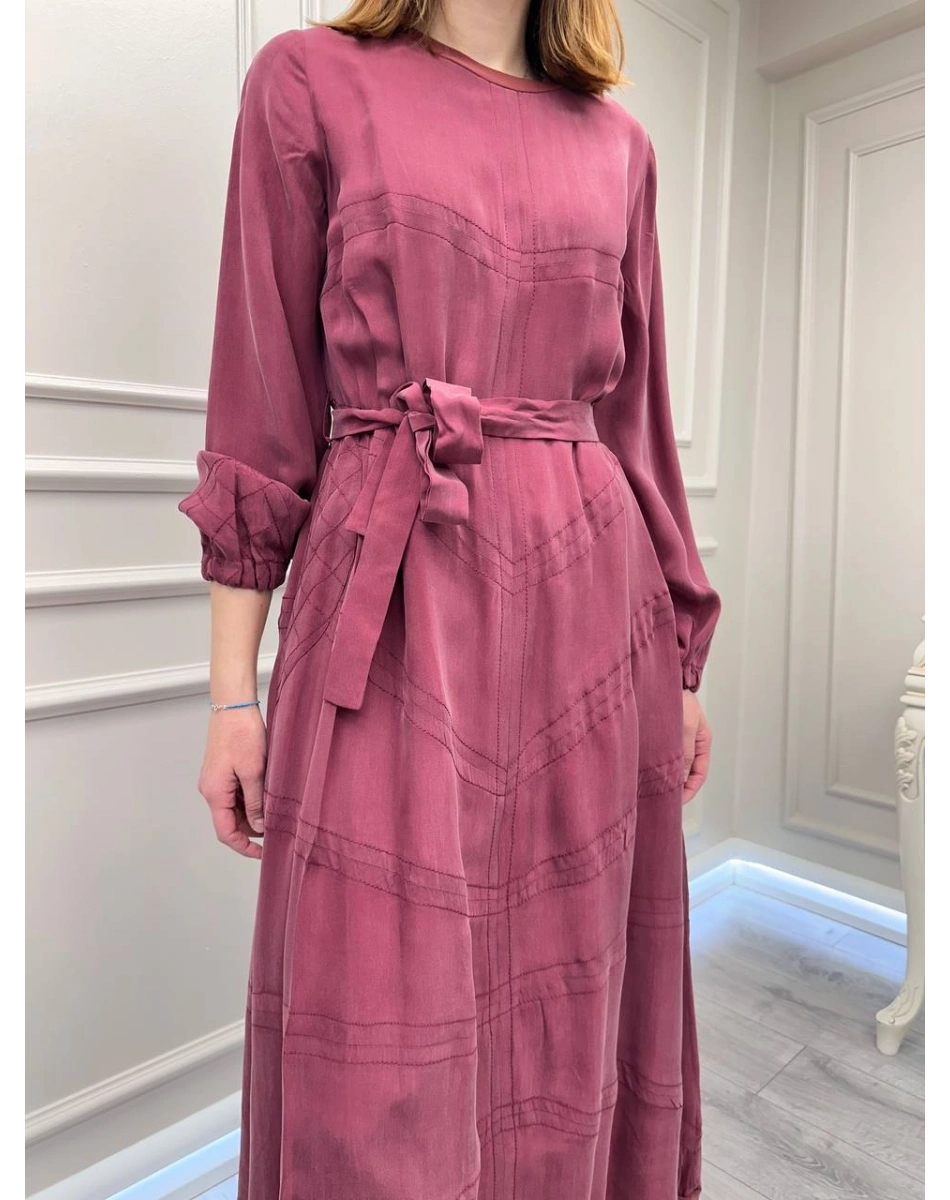 Misswhence 39800 Gül Kurusu Dikiş Detaylı Elbise