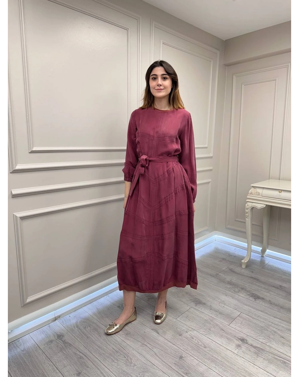 Misswhence 39800 Gül Kurusu Dikiş Detaylı Elbise