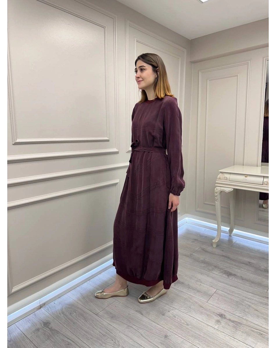 Misswhence 39800 Bordo Dikiş Detaylı Elbise
