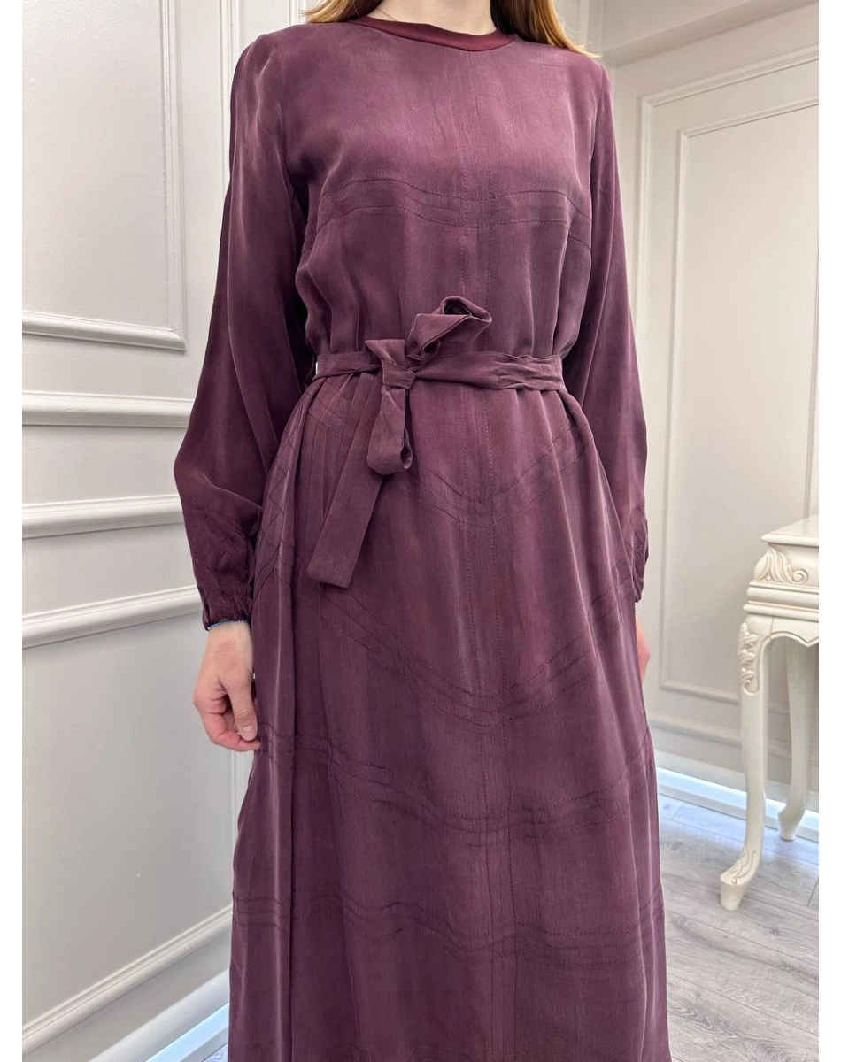Misswhence 39800 Bordo Dikiş Detaylı Elbise