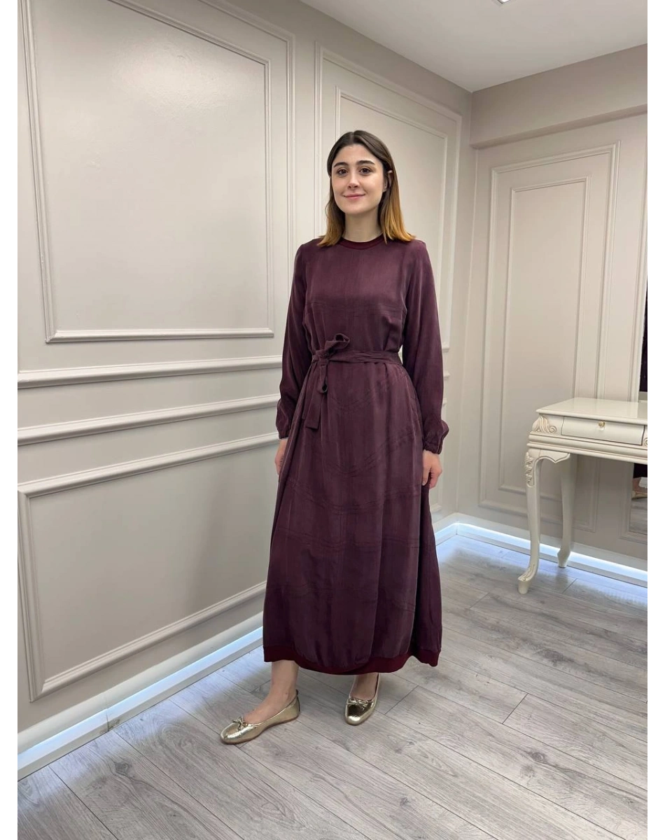 Misswhence 39800 Bordo Dikiş Detaylı Elbise