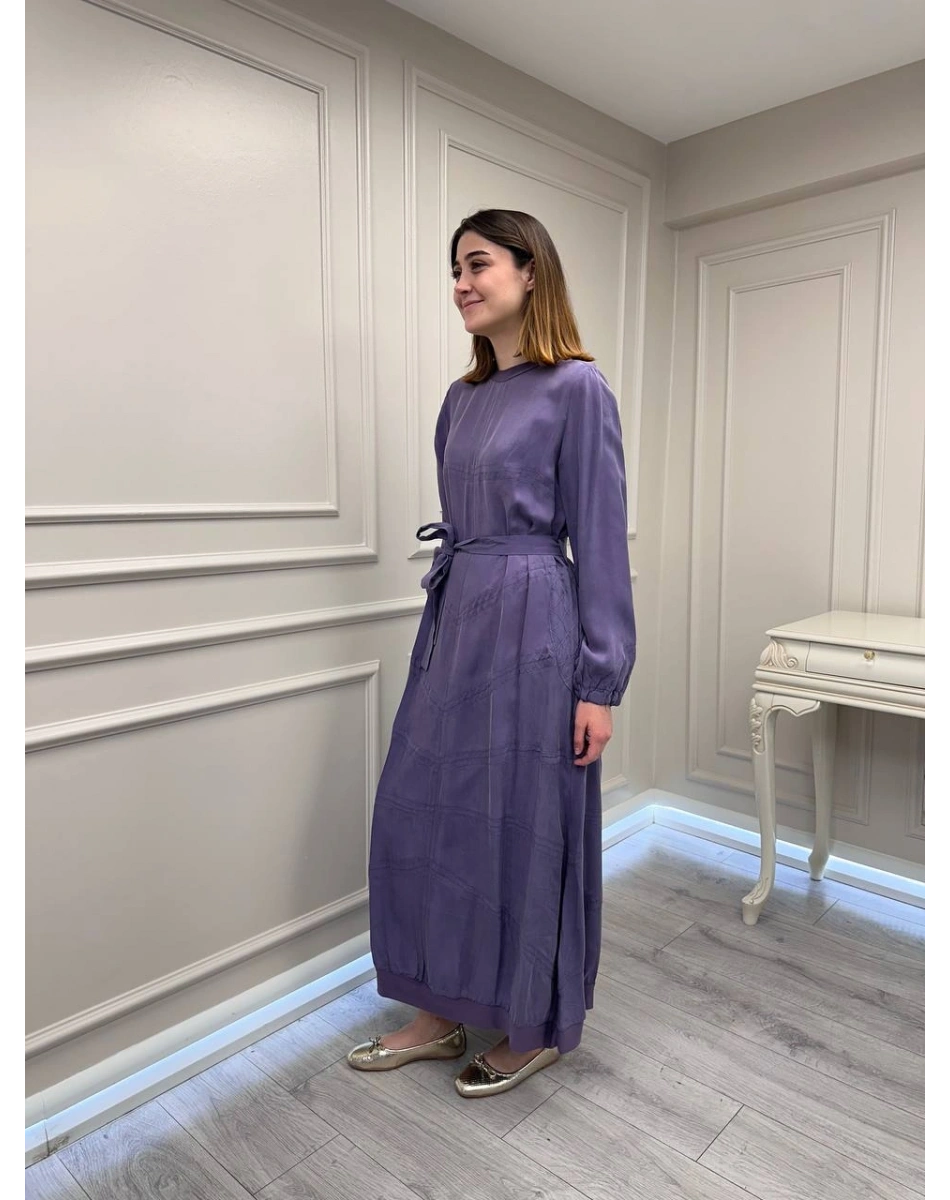 Misswhence 39800 Mor Dikiş Detaylı Elbise