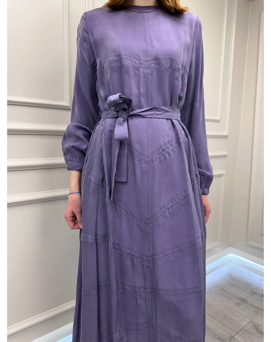 Misswhence 39800 Mor Dikiş Detaylı Elbise