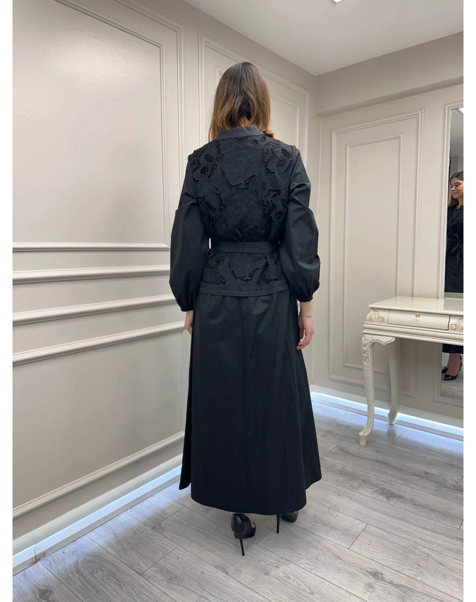 Misswhence 39803 Siyah Güpür Detaylı Elbise