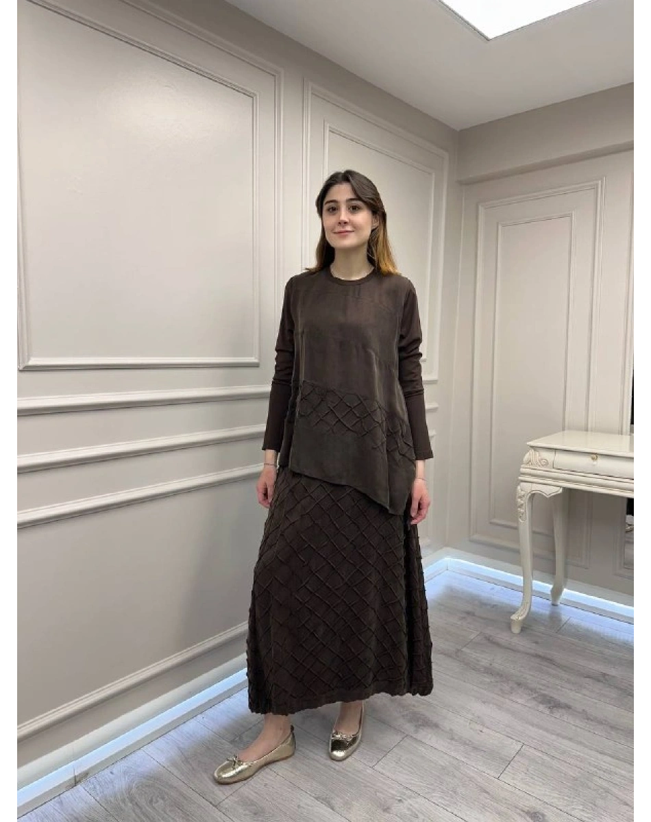 Misswhence 39002 Kahverengi Tunik Etek Takım