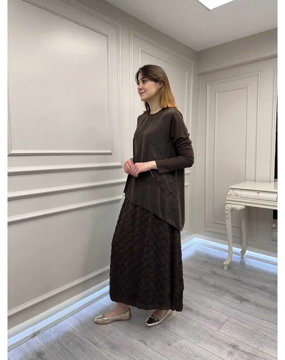 Misswhence 39002 Kahverengi Tunik Etek Takım