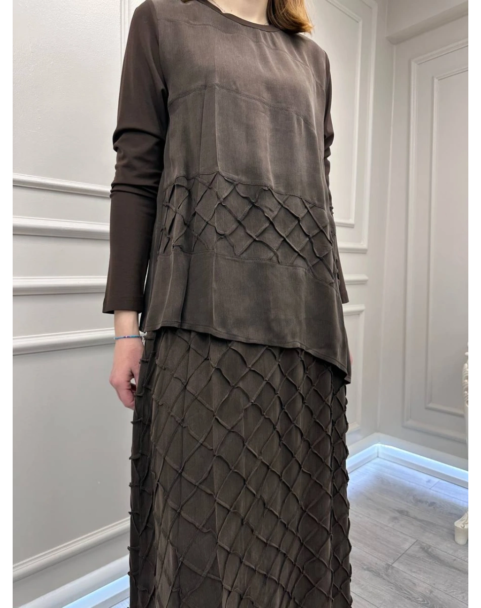 Misswhence 39002 Kahverengi Tunik Etek Takım
