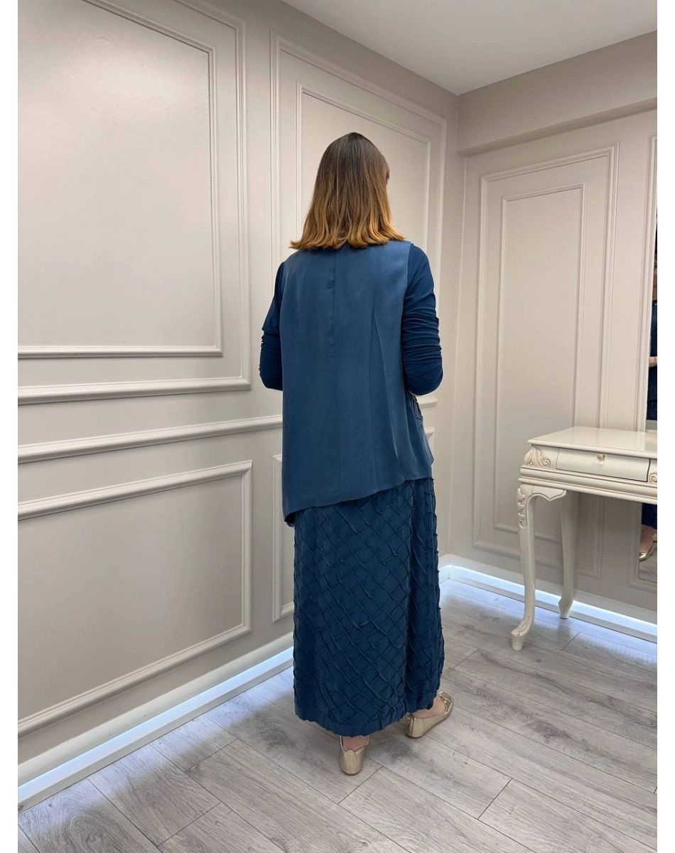 Misswhence 39002 İndigo Tunik Etek Takım