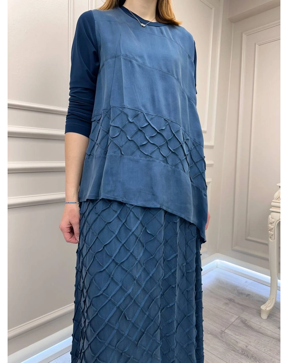 Misswhence 39002 İndigo Tunik Etek Takım
