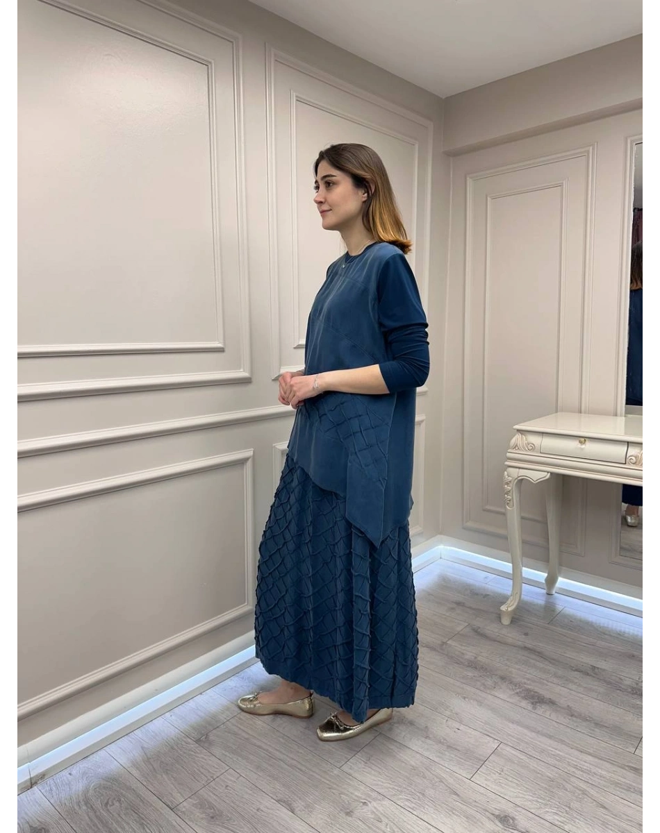 Misswhence 39002 İndigo Tunik Etek Takım