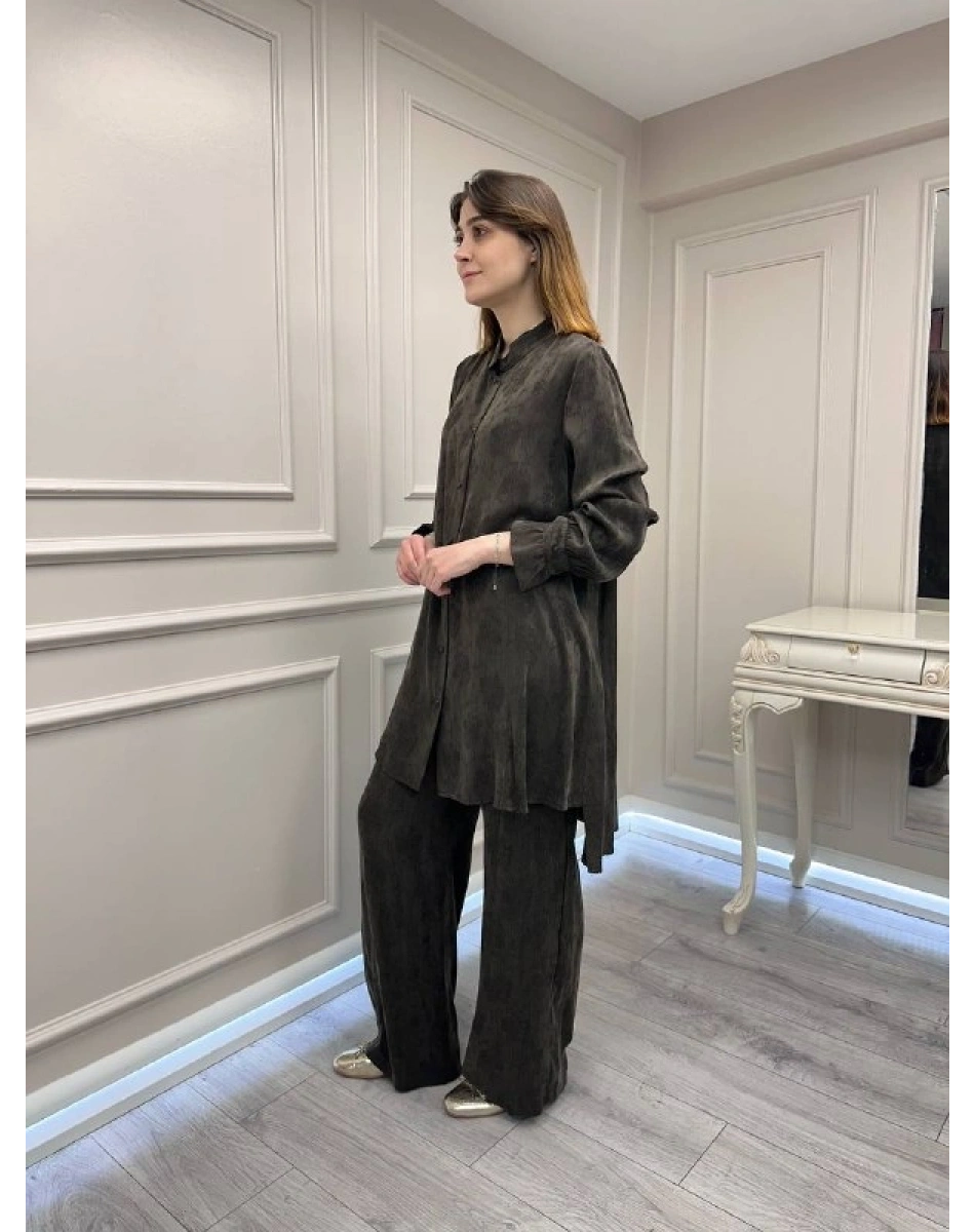 Misswhence 39019 Kahverengi Gömlek Pantolon Takım