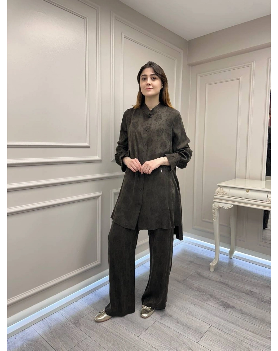 Misswhence 39019 Kahverengi Gömlek Pantolon Takım