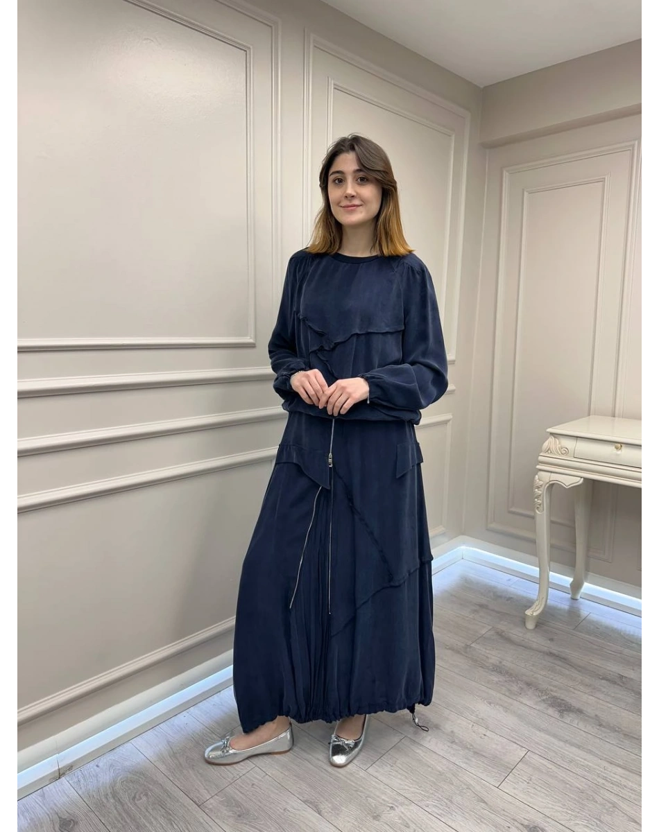 Misswhence 39020 Lacivert Eteği Fermuar Detaylı Takım