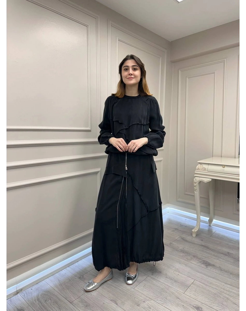 Misswhence 39020 Siyah Eteği Fermuar Detaylı Takım