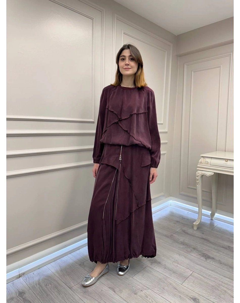 Misswhence 39020 Bordo Eteği Fermuar Detaylı Takım