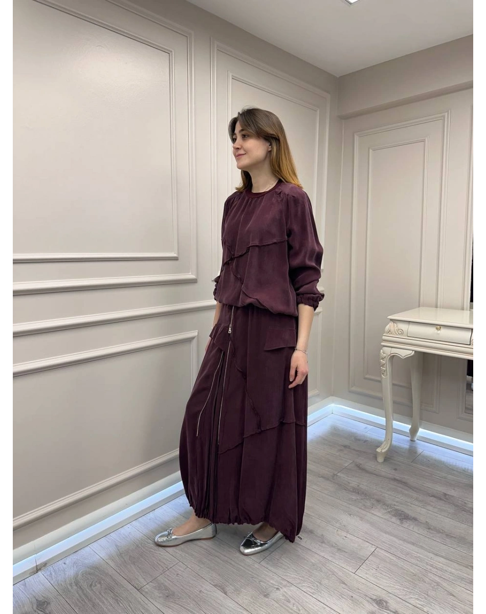 Misswhence 39020 Bordo Eteği Fermuar Detaylı Takım