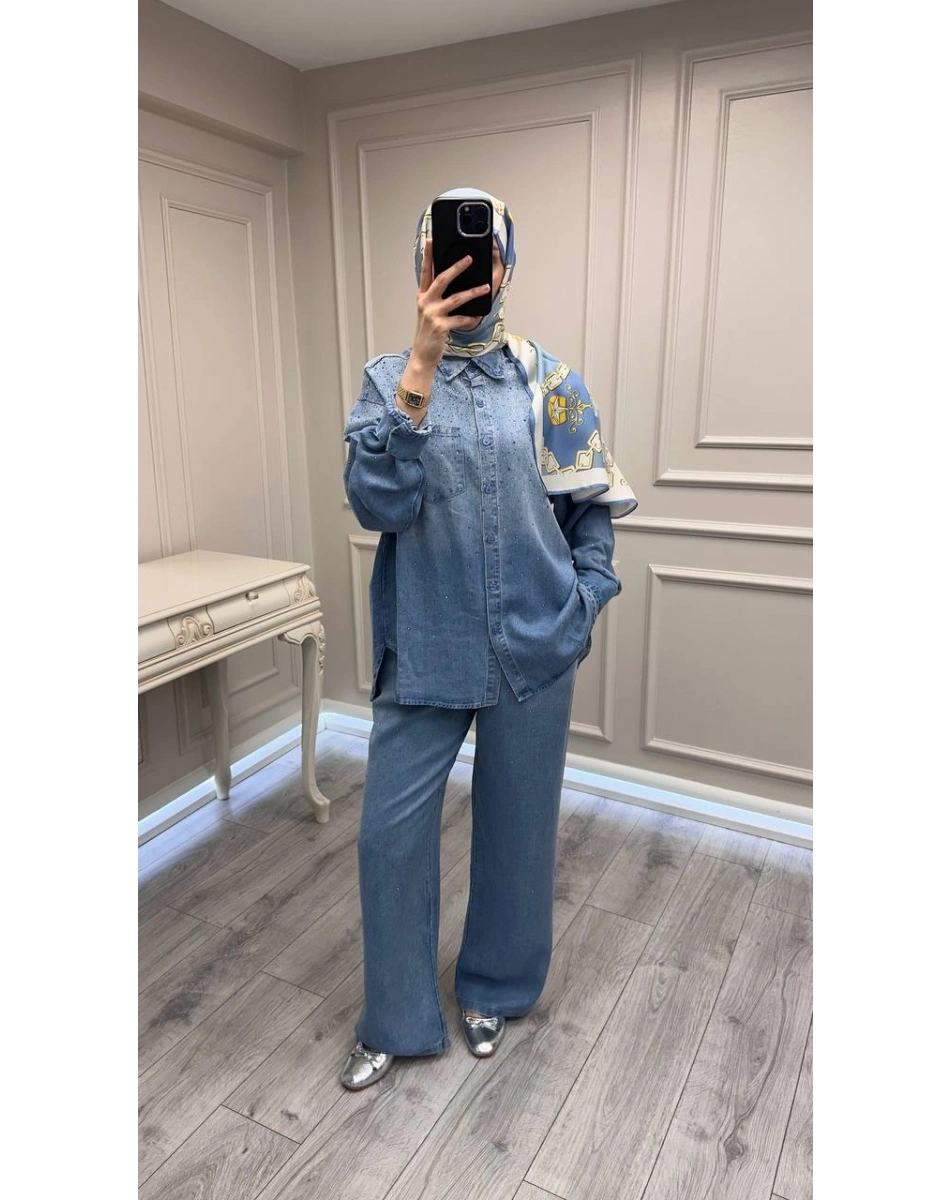 Ghisa 3611T9297 Mavi Taş Detaylı Takım