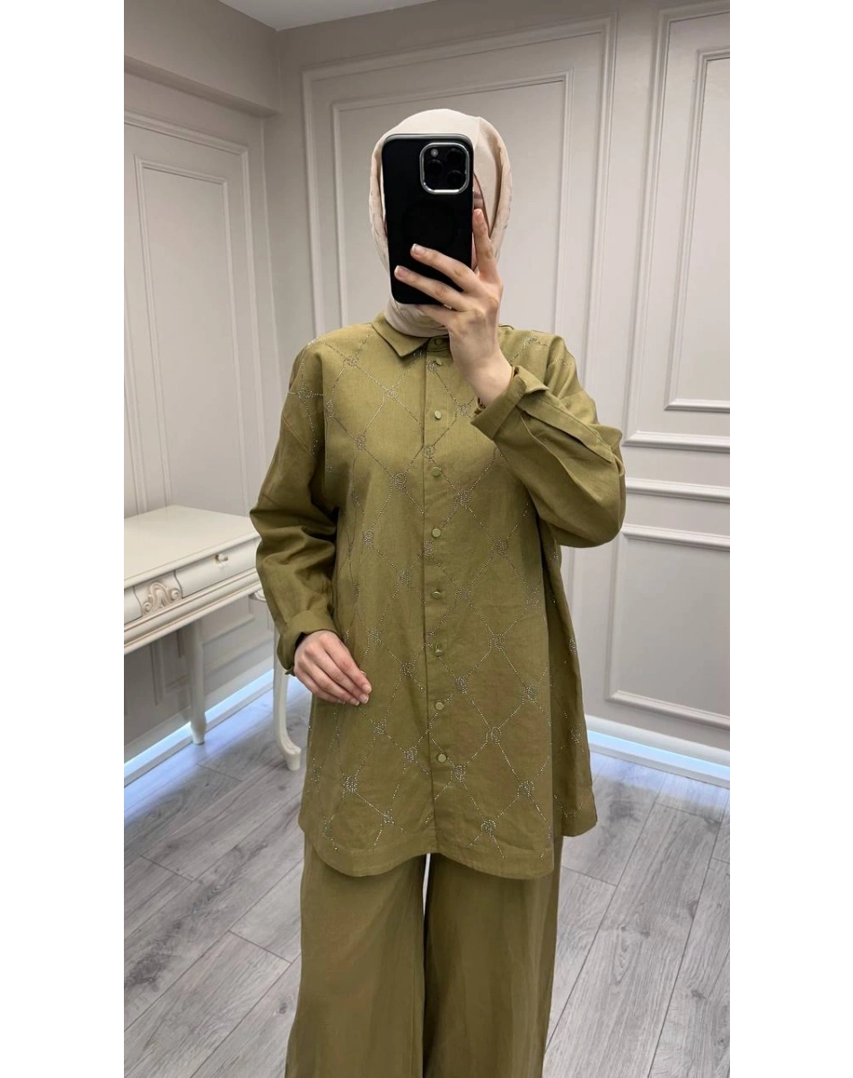 Ghisa 3610T9170 Yağ Yeşili Taş Detaylı İkili Takım