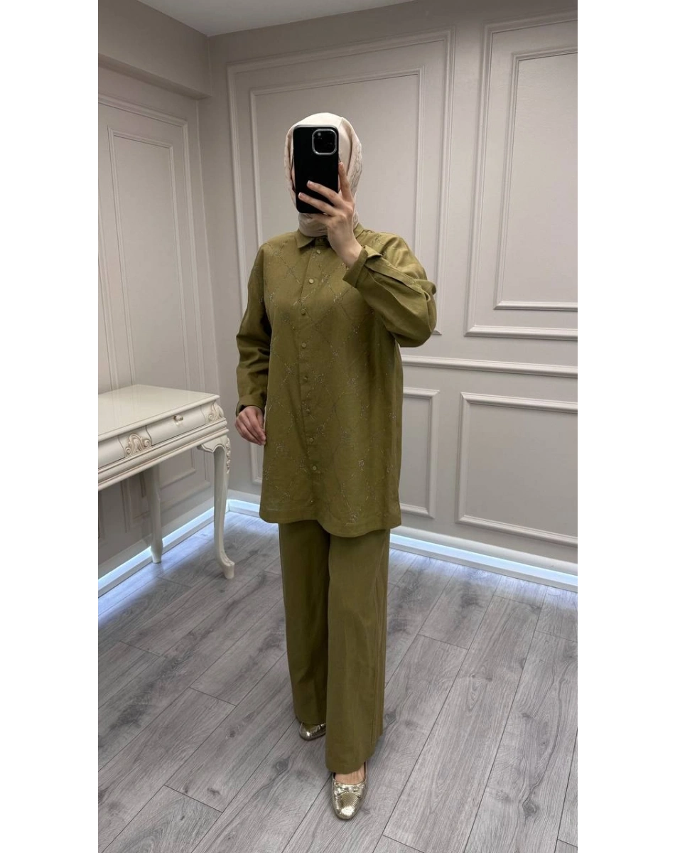 Ghisa 3610T9170 Yağ Yeşili Taş Detaylı İkili Takım