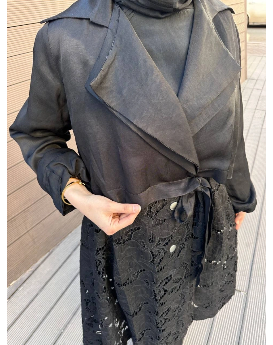 Misswhence 39400 Siyah Güpür Detaylı Kap