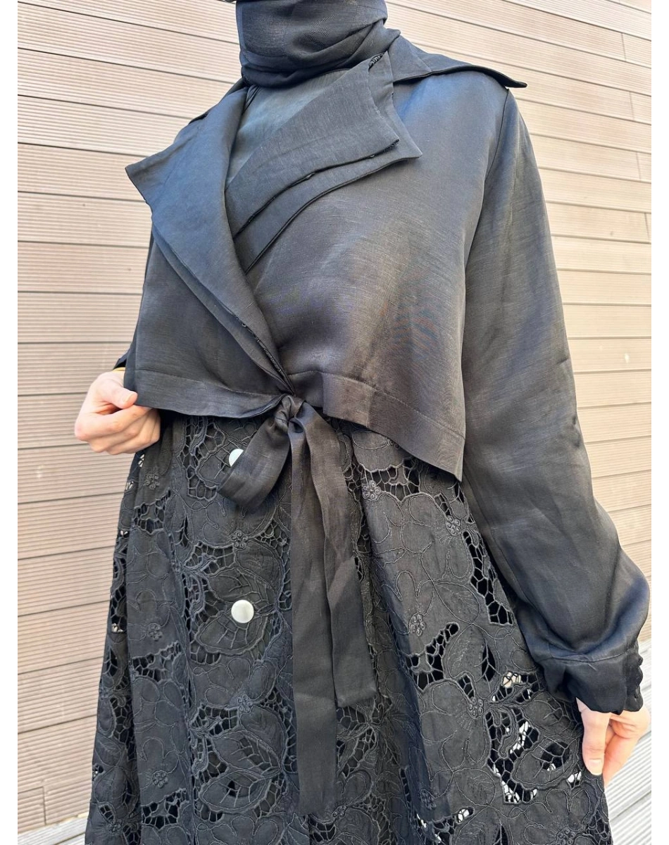 Misswhence 39400 Siyah Güpür Detaylı Kap