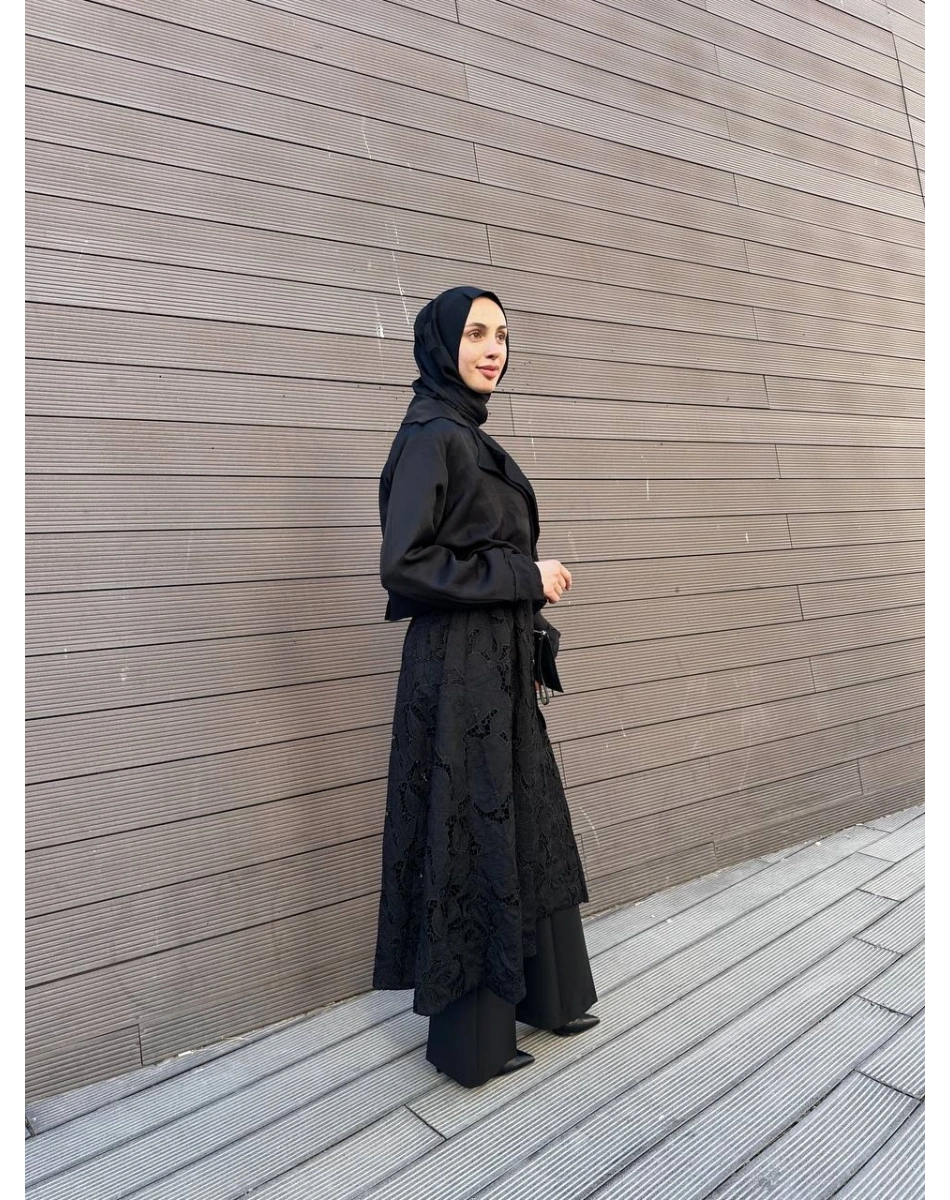 Misswhence 39400 Siyah Güpür Detaylı Kap