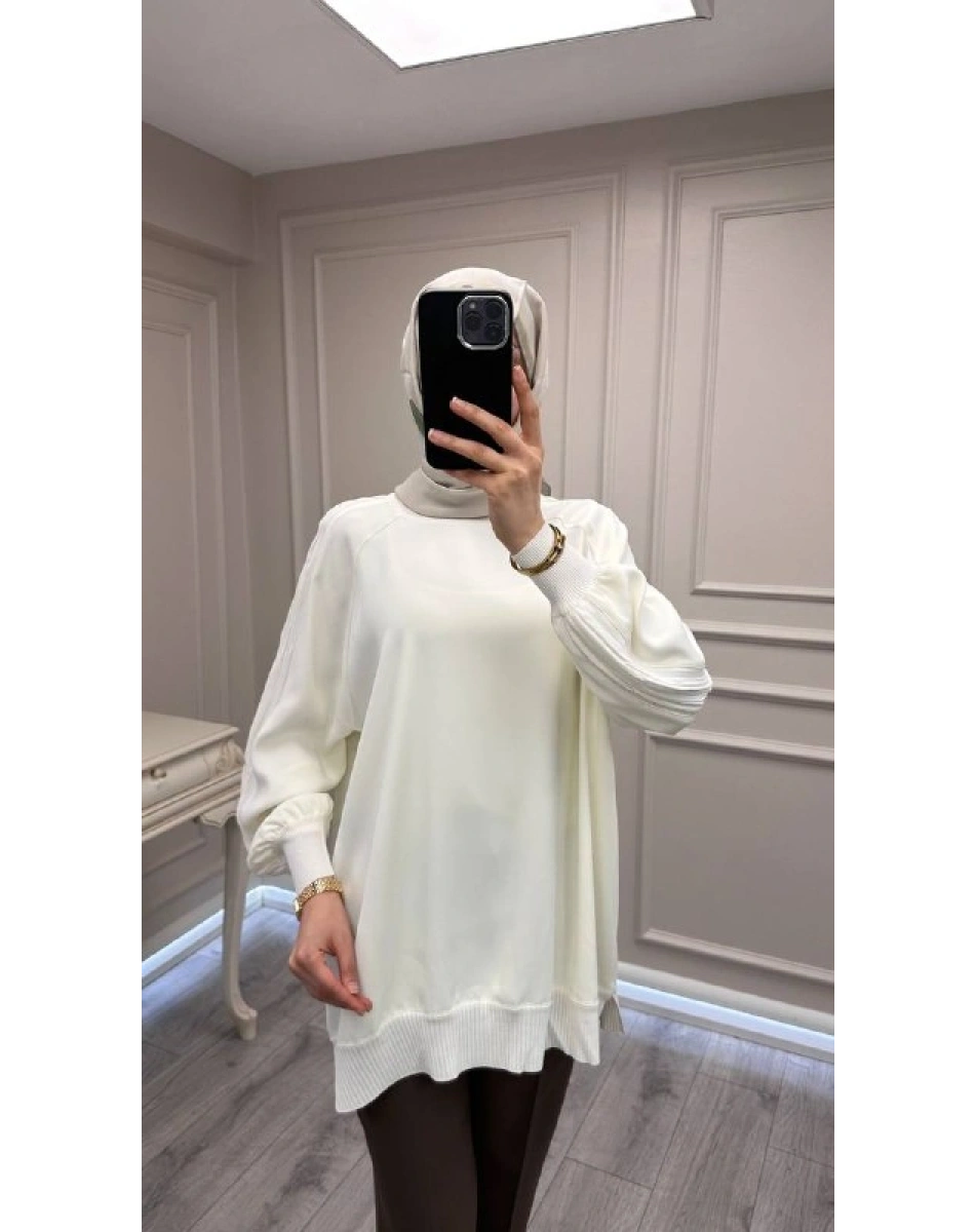 Ghisa 3630T4321 Ekru Kolları Merserize Detaylı Tunik