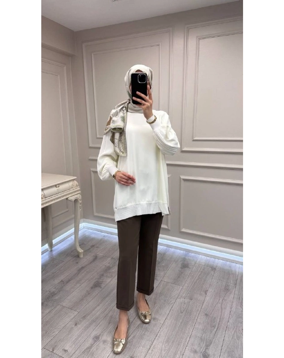 Ghisa 3630T4321 Ekru Kolları Merserize Detaylı Tunik